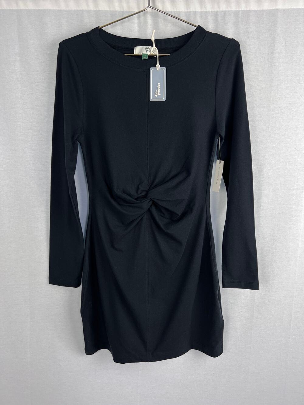 NWT Anthropologie Daily Practice Dress Women Medium Twist Front Athleisure Black